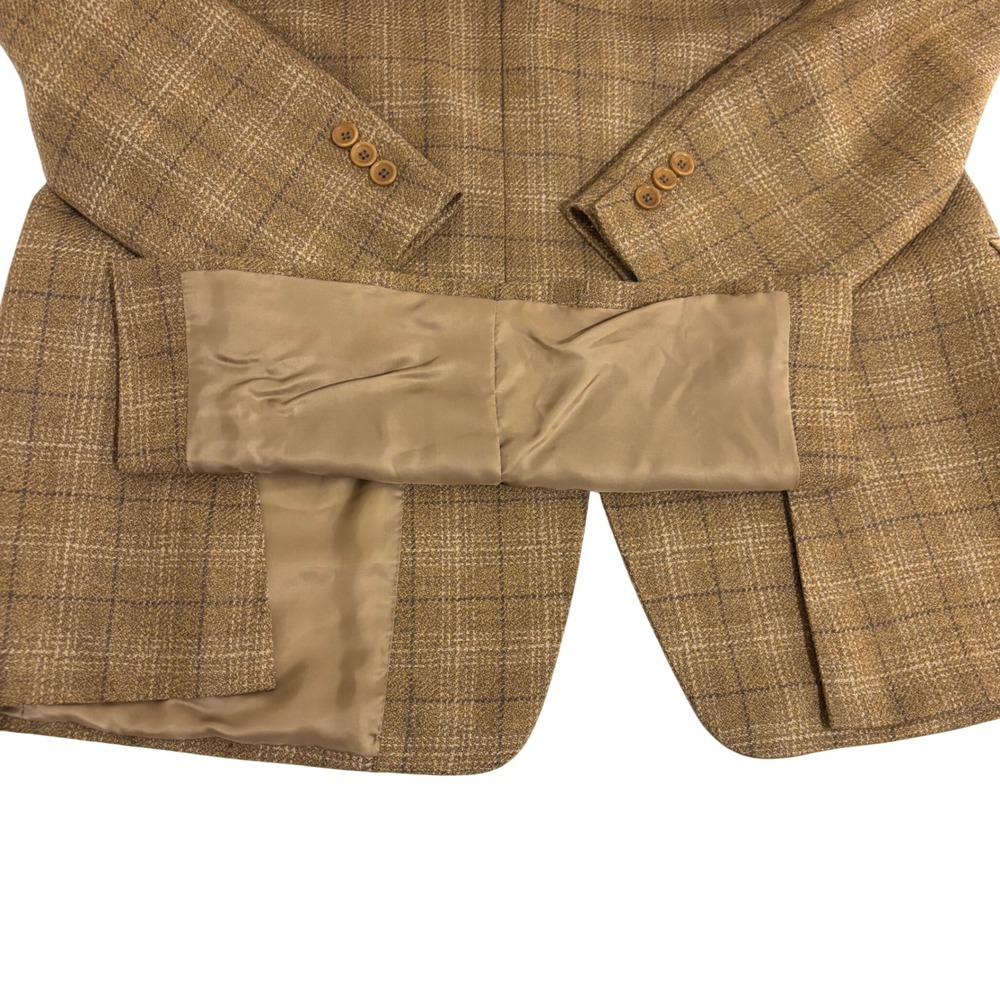Canali Proposta Wool Tan Brown Plaid Sport Coat Blazer Mens US 46R Fully Lined - Picture 12 of 14